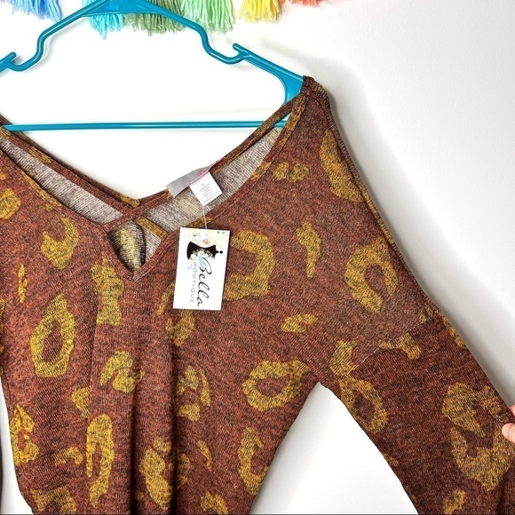Boutique Rust Leopard Catimal Criss Cross Knotted Pull On Long Sleeve Top Small - Picture 15 of 15